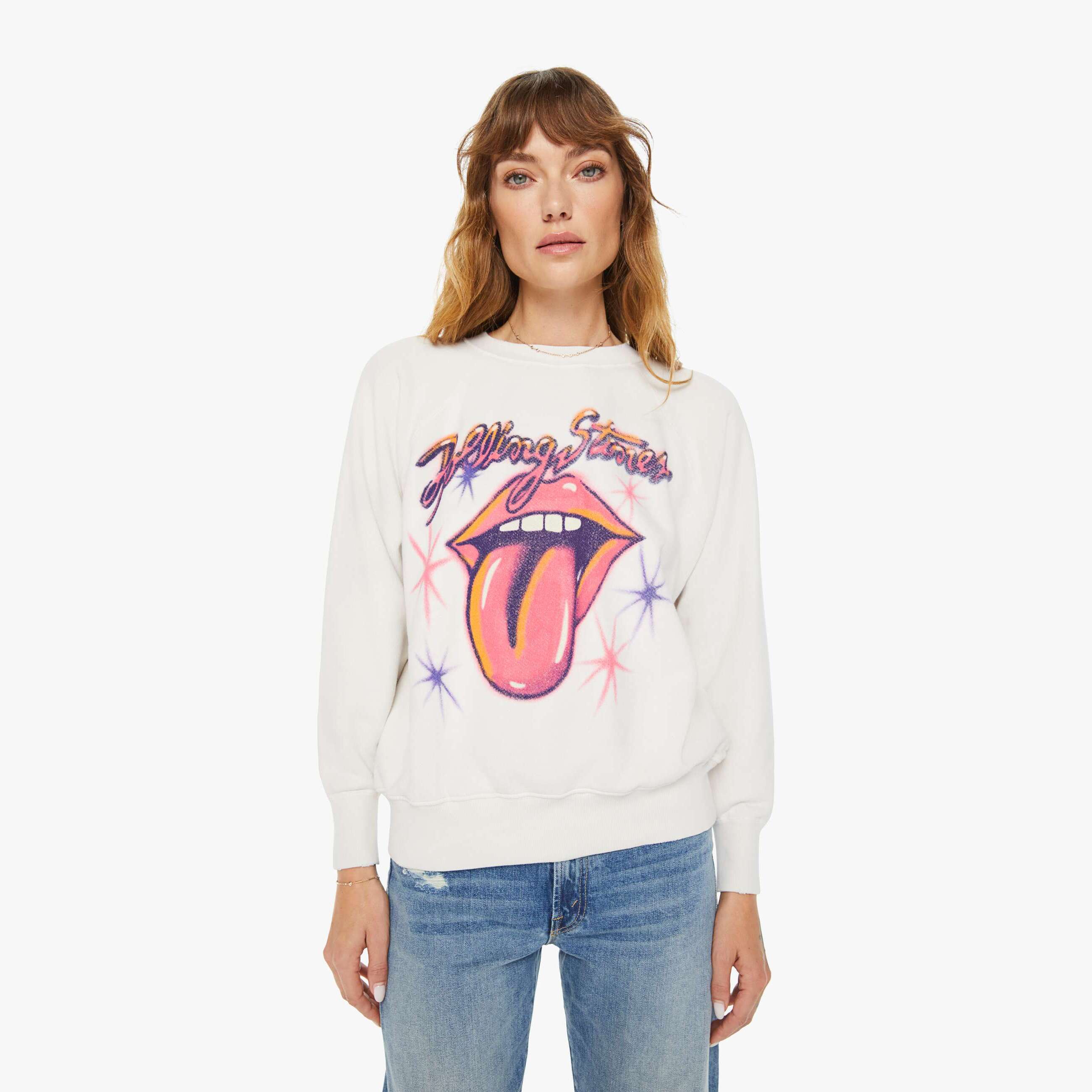 Shop Madeworn Rolling Stones Airbrush Shrunken Sweatshirt Vintage T-shirt In White - Size X-large