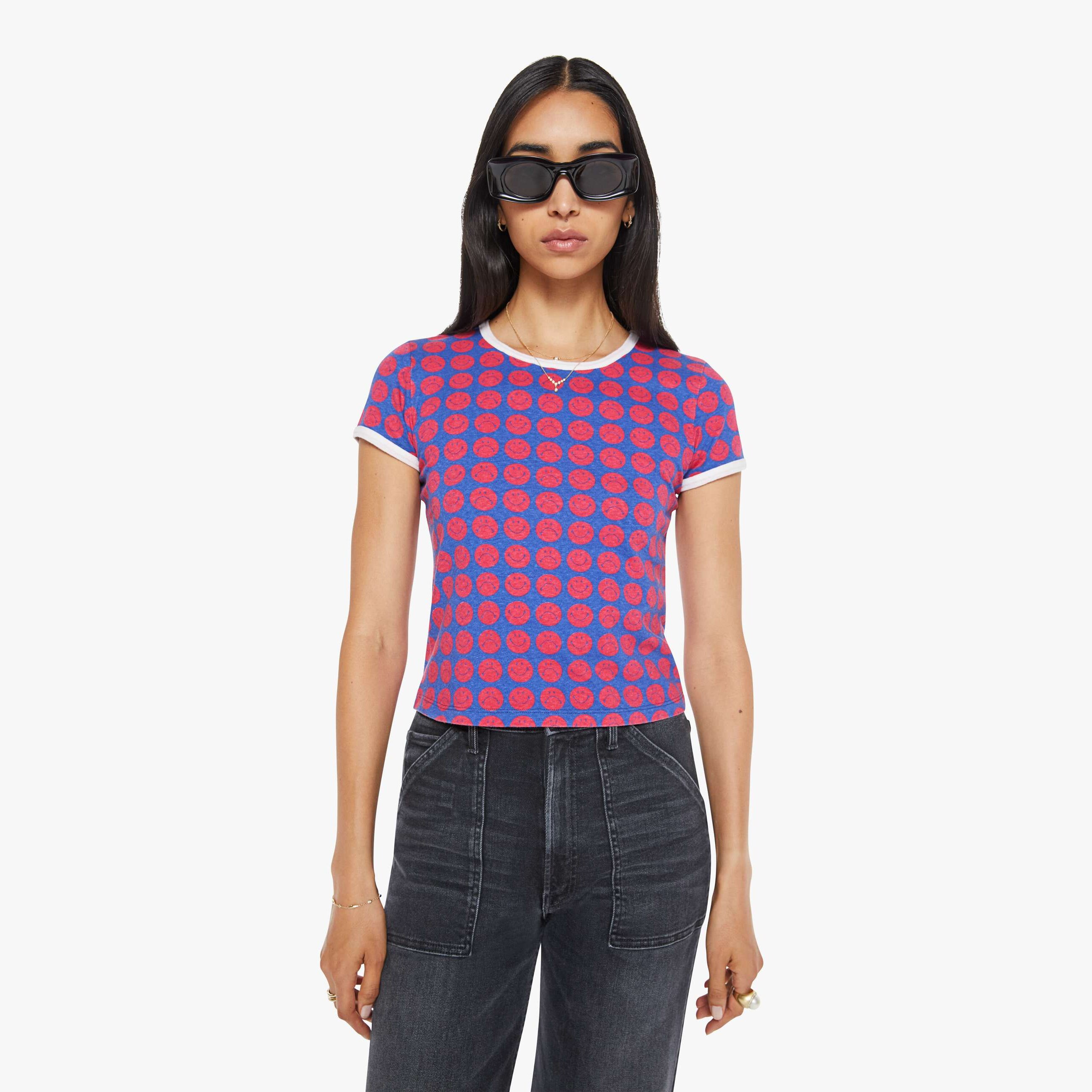 Shop Mother The Itty Bitty Ringer Happy Go Lucky T-shirt In Red