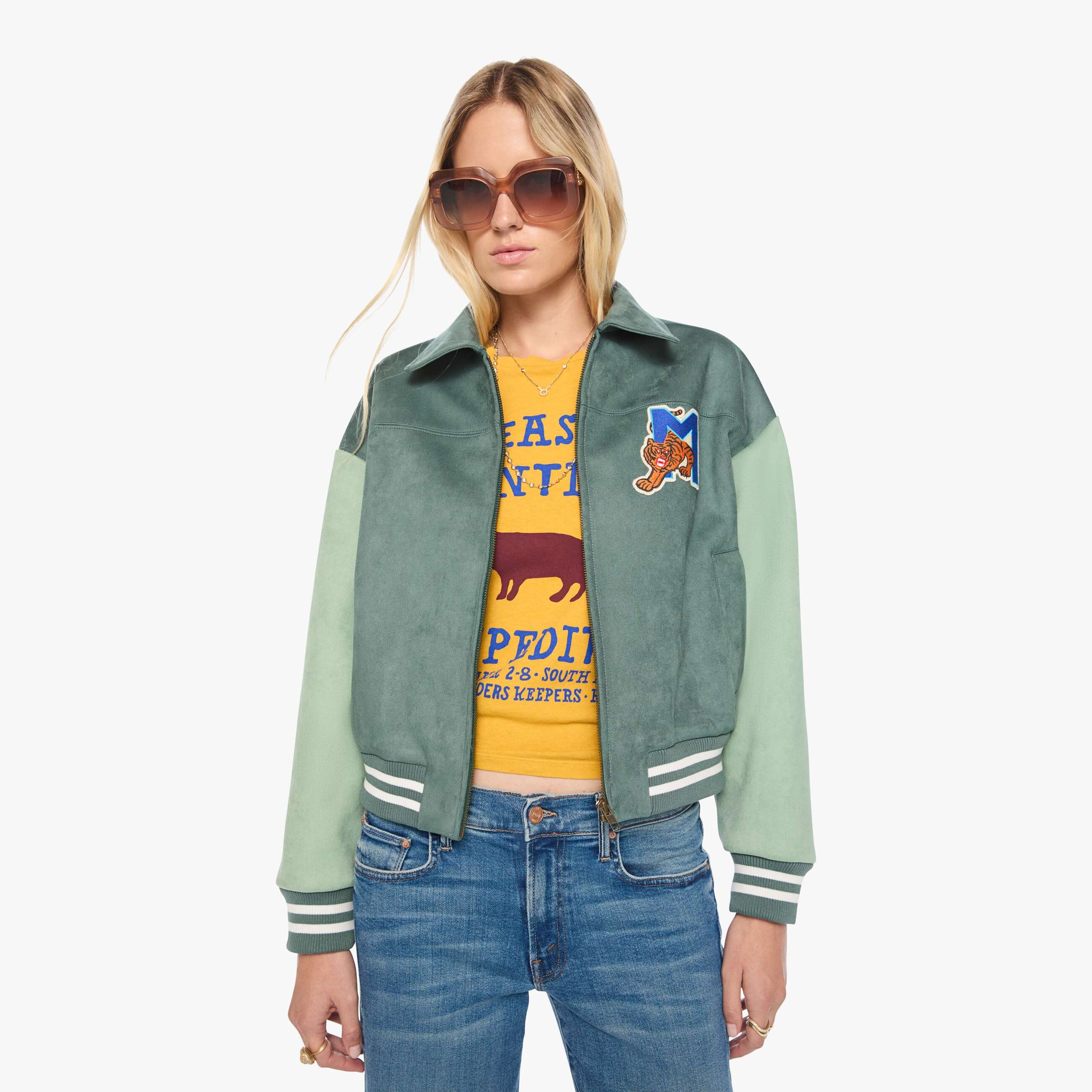 Mother The Oversized Letterman Jacket In Green