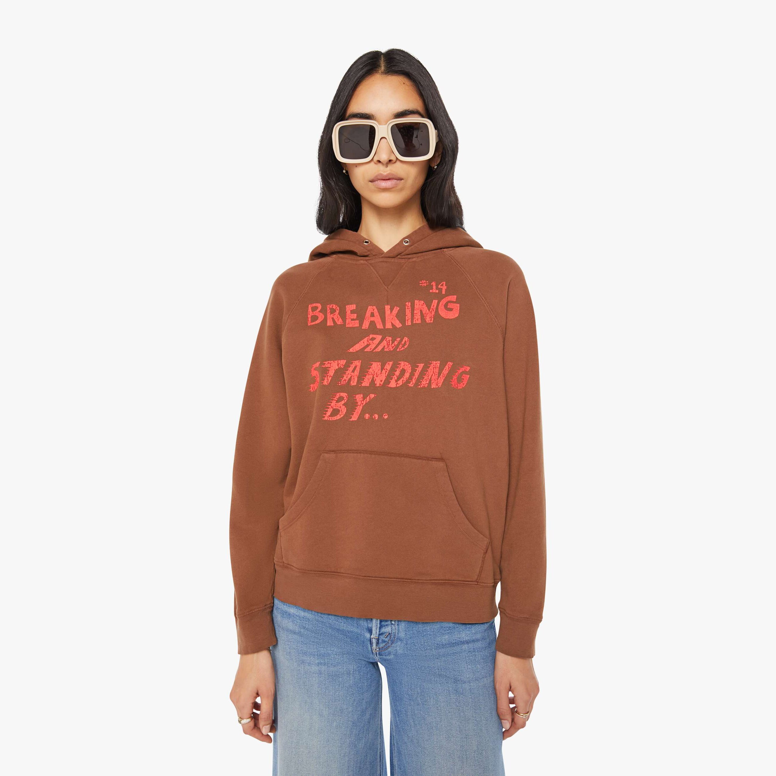 Mother The Big Square Hoodie Breaking And Standing By In Brown