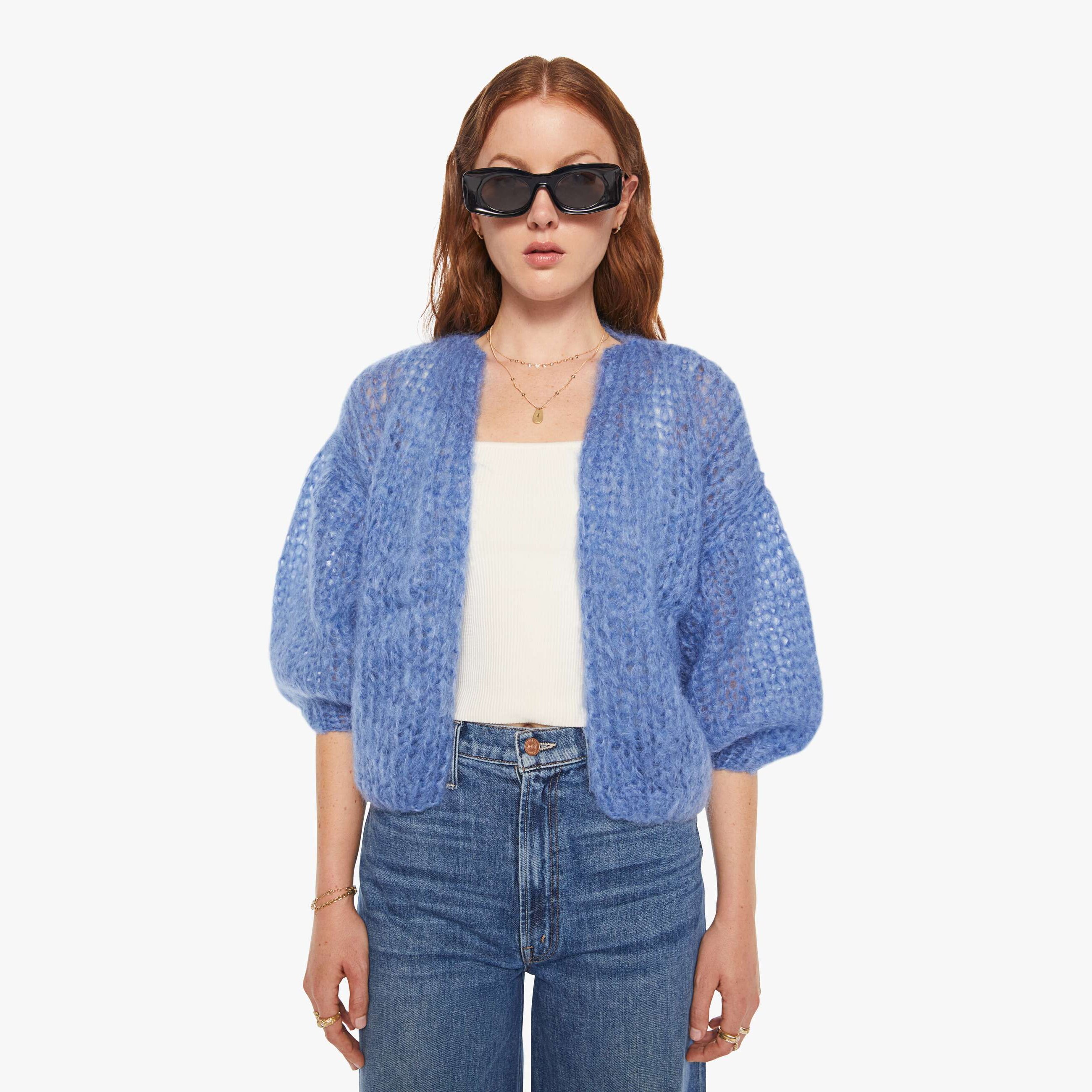 Maiami Mohair Bomber Cardigan Dove Jacket In Blue - Size X-small In Blue