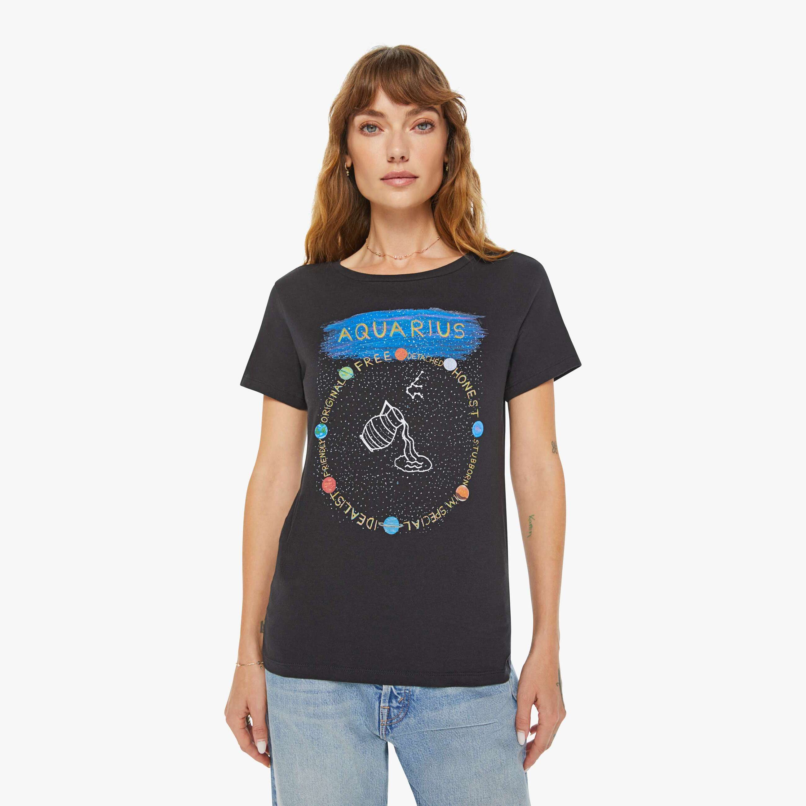 Unfortunate Portrait Aquarius Zodiac T-shirt In Black