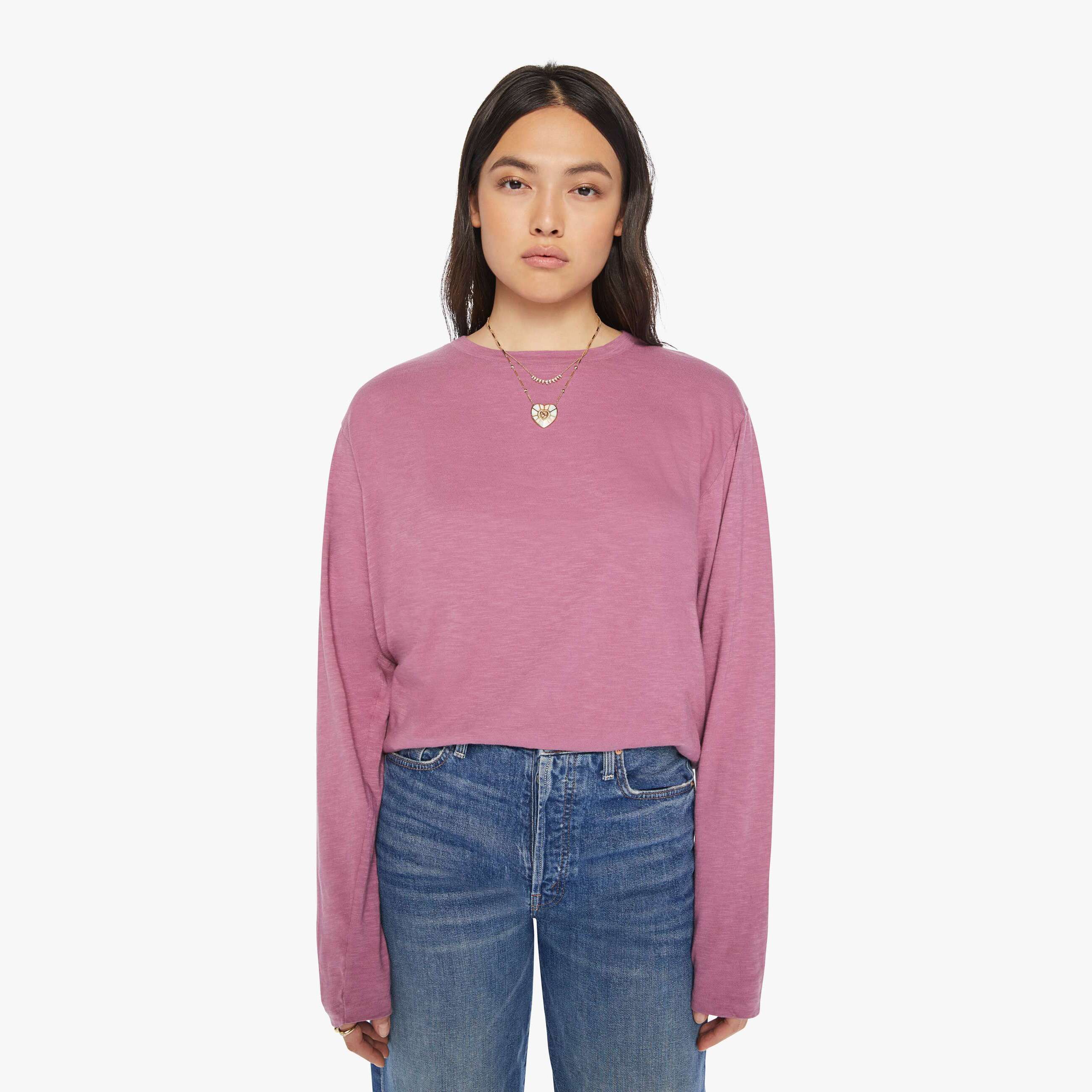 Shop Velva Sheen Rolled Long Sleeve Regular T-shirt Plum T-shirt In Purple