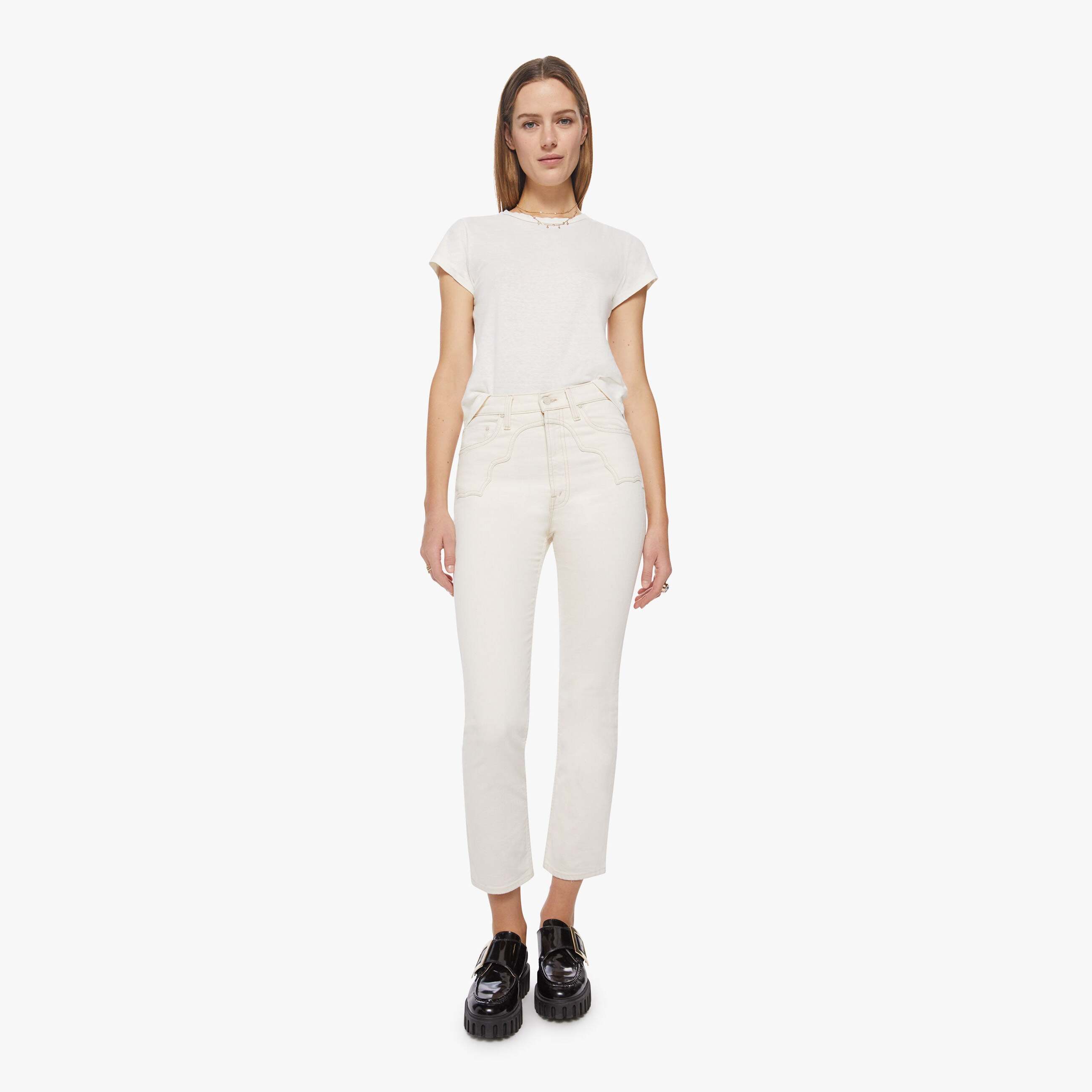 Mother The Buckle Bunny Rider Ankle Act Natural Trousers In White