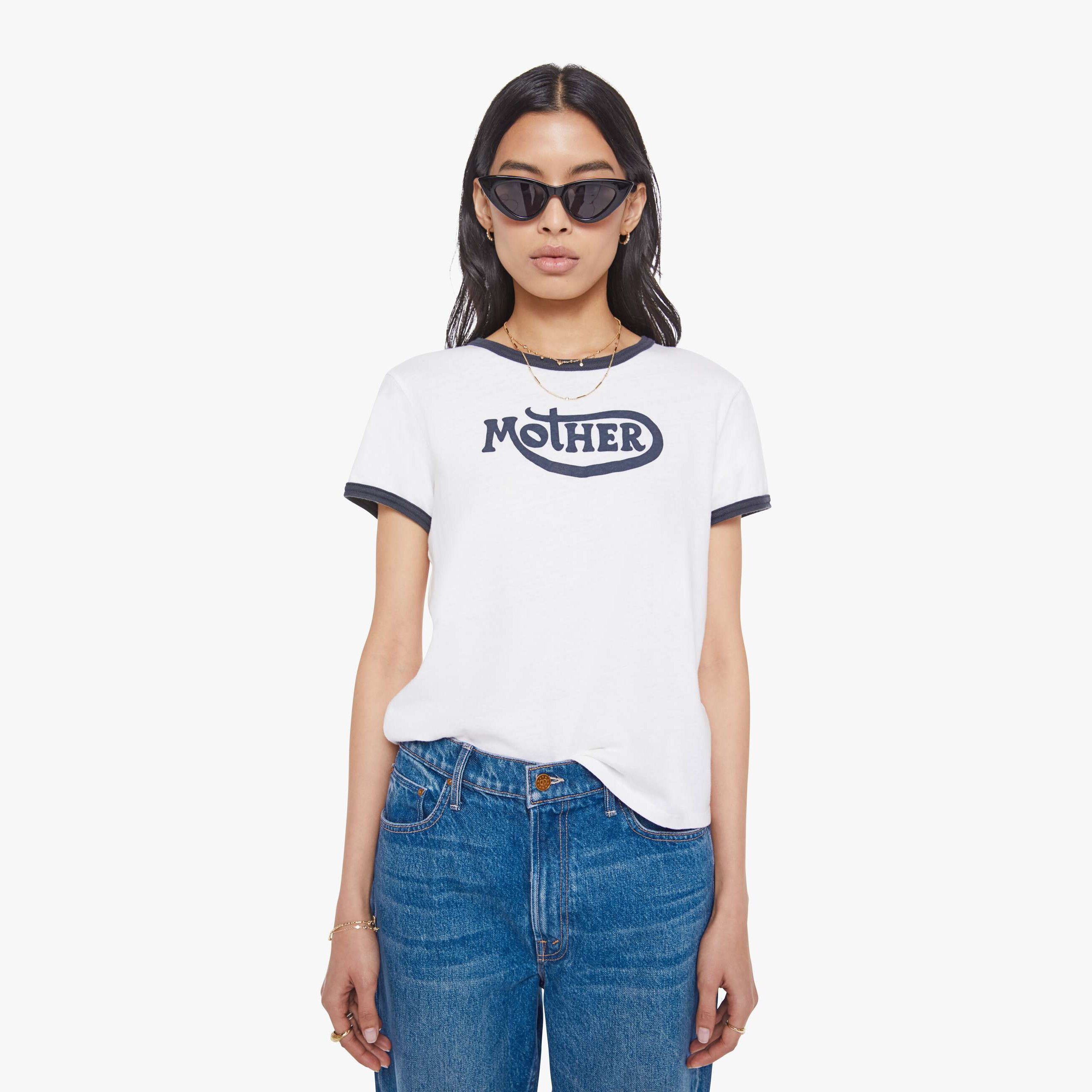 Mother The Lil Goodie Ringer Moto T-shirt In White
