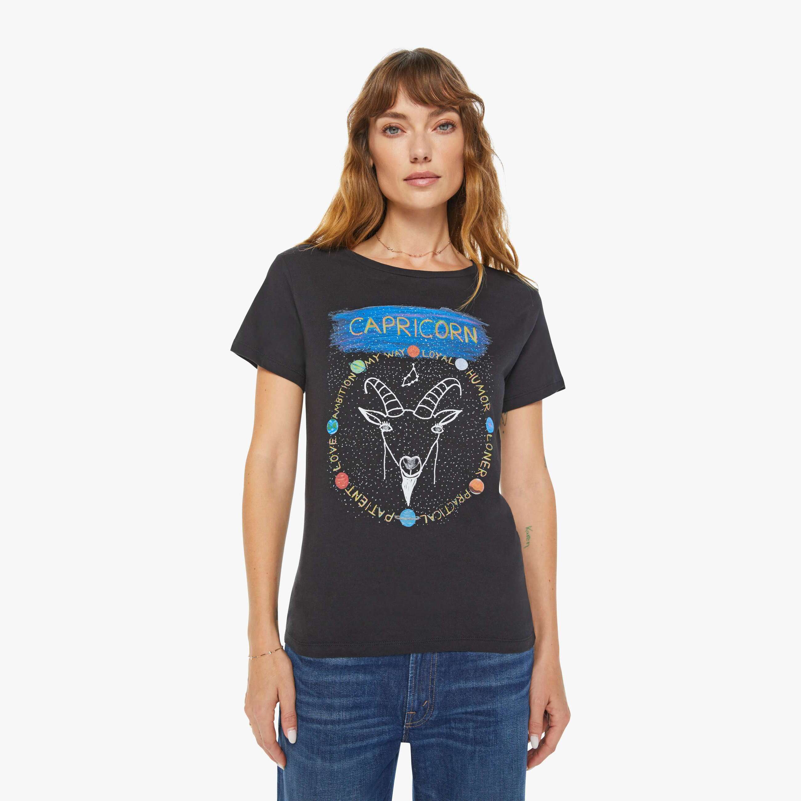 Unfortunate Portrait Capricorn Zodiac T-shirt In Black