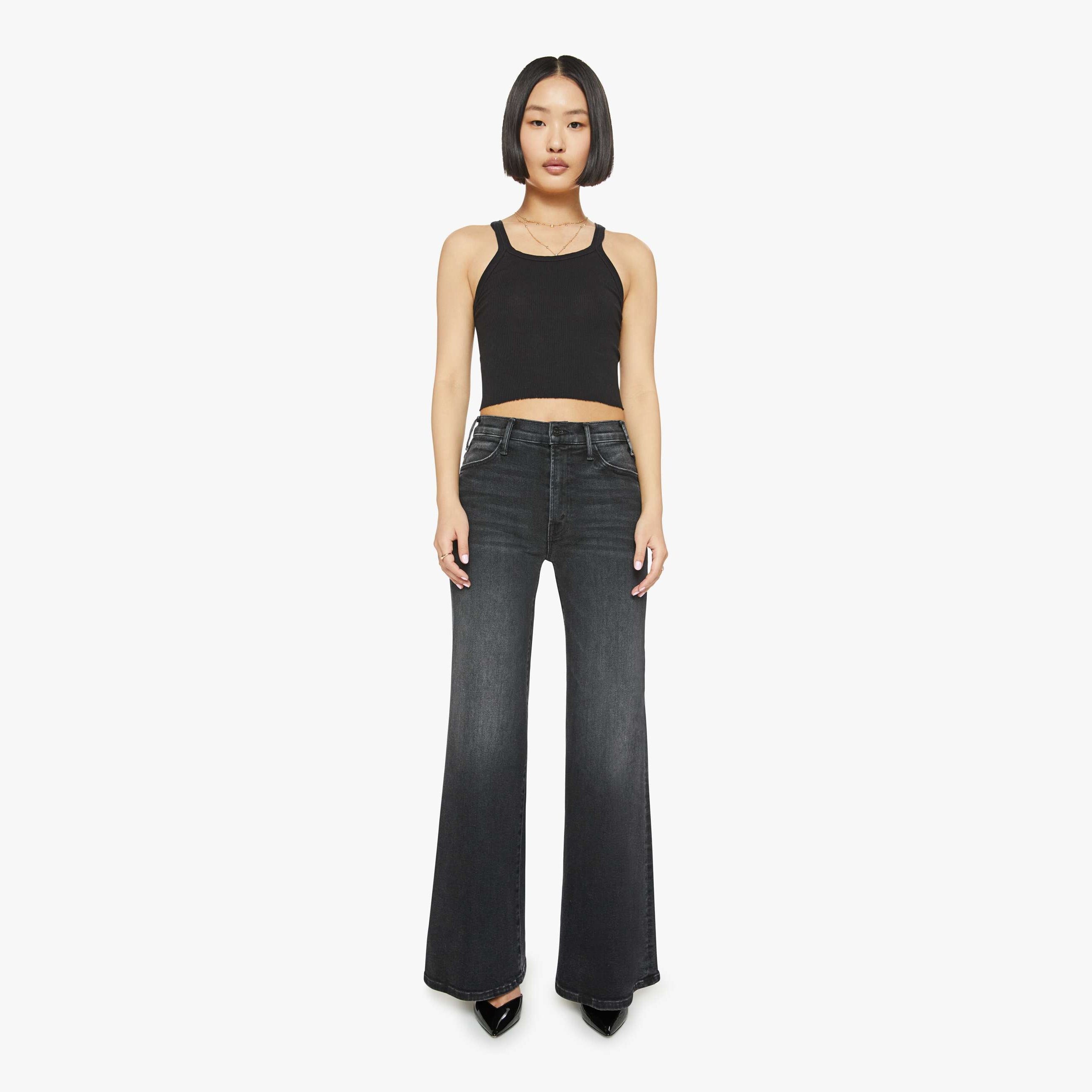 Mother Petites The Lil Hustler Roller Sneak Not Today Satan Jeans In Black - Size 33 In Black