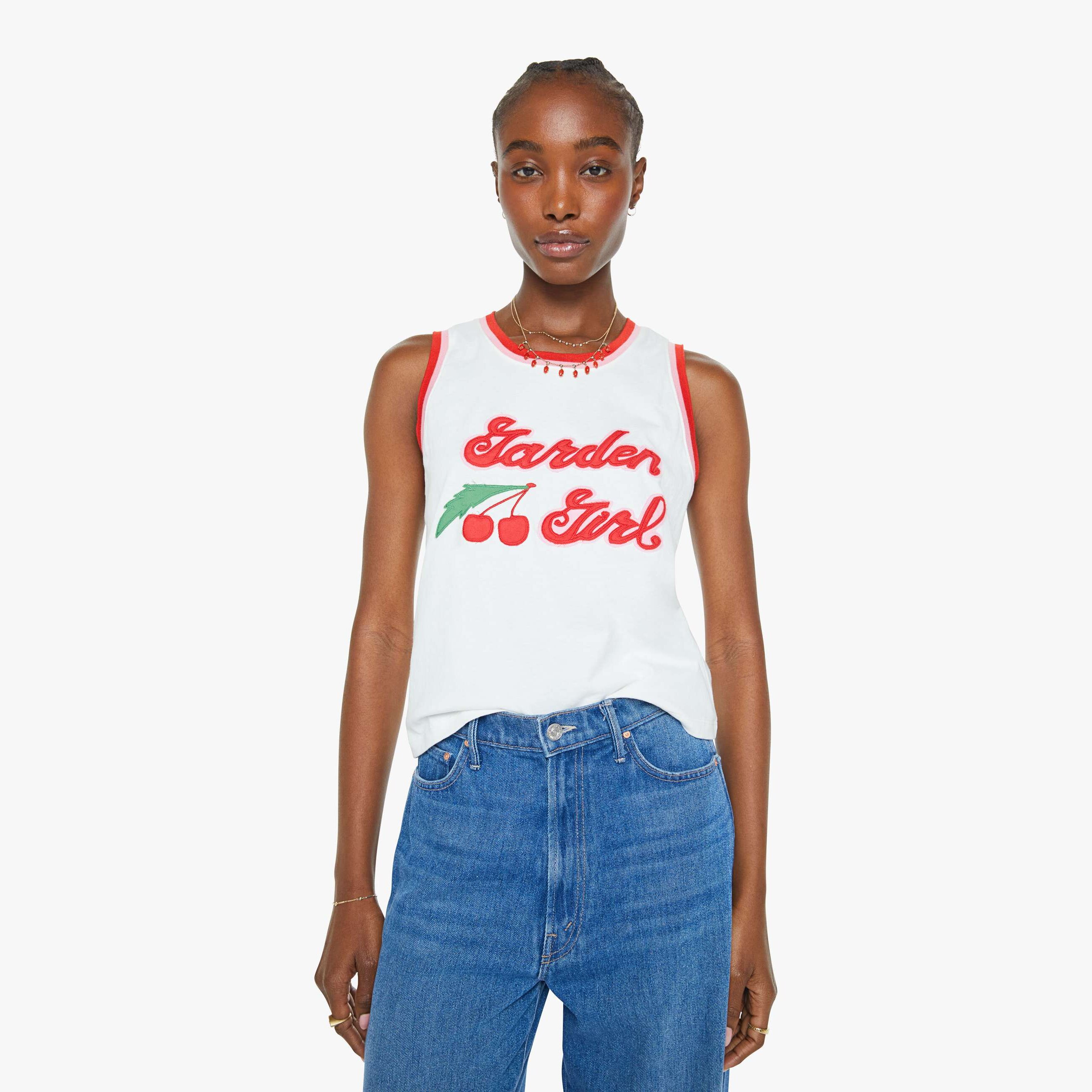 Mother The Court Crusher Garden Girl Sweater In Red - Size X-large In White