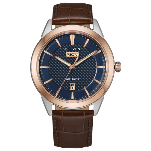 Citizen Eco-Drive Men's Corso Brown Leather Strap Watch 40mm - Rose Gold