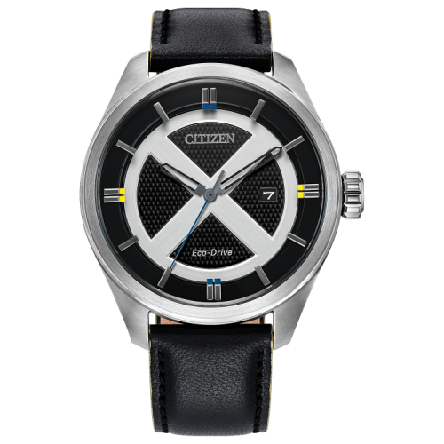 Citizen Men's Marvel Comics Black Leather Strap Watch 42.3mm - Black