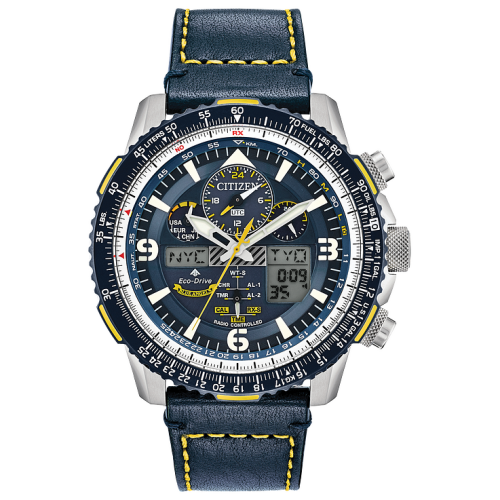 Citizen Eco-Drive Men's Analog-Digital Chronograph Promaster Blue Angels Skyhawk A-t Blue Leather Strap Watch 46mm - Blue/Blue