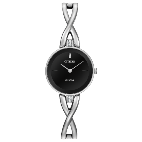 Citizen Axiom Womens Crystal Accent Silver Tone Stainless Steel Bangle Watch Ex1420-50e, One Size, Silvertone