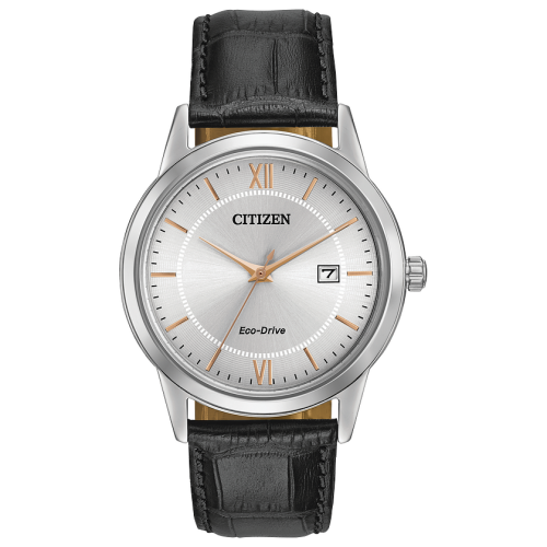 Mens Citizen(R) Silver Dial Black Leather Strap Watch - AW1236-03A