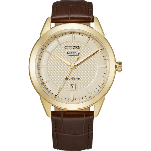 Citizen Eco-Drive Men's Corso Brown Leather Strap Watch 40mm - Gold